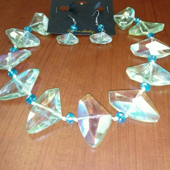 Traci Lynn Blue Clear Necklace Set - Picture 2 of 5